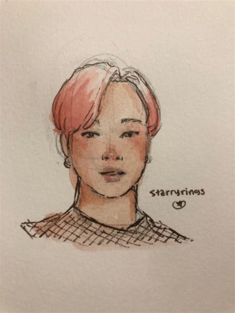 a small watercolor drawing of jimin from bts