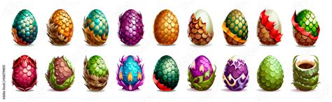 Cartoon Dragon Eggs with colorful textured shell. Fantasy cartoon magic ...