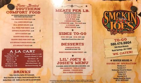 Online Menu of Smokin Joes Rib Ranch Restaurant, Rush Springs, Oklahoma, 73082 - Zmenu