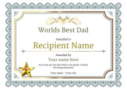 Worlds Best Dad Certificates - Use Free templates by Awardbox