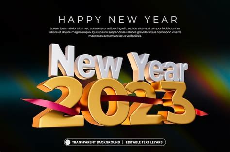 Free PSD | Happy new year 2023 gold text effect 3d rendering isolated