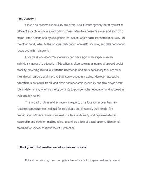 The impact of class and economic inequality on access to education and opportunities - I. - Studocu