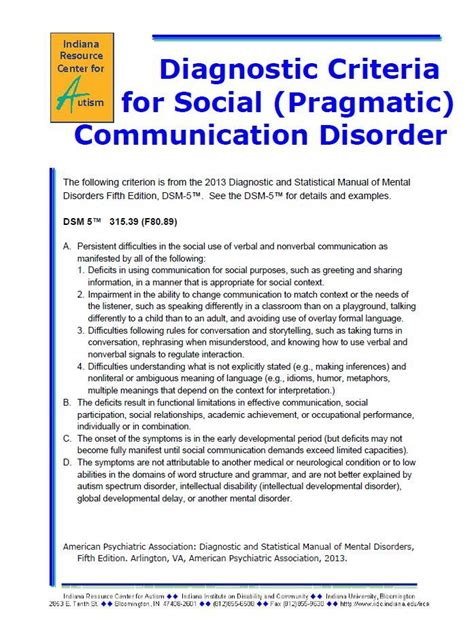 DSM 5 Criteria for Social Pragmatic Communication Disorder | Social communication disorder ...