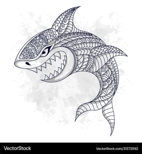 Line art shark in ethnic Royalty Free Vector Image