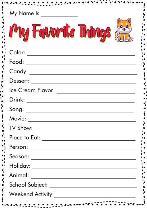 My Favorite Things | Worksheet | Education.com - Worksheets Library