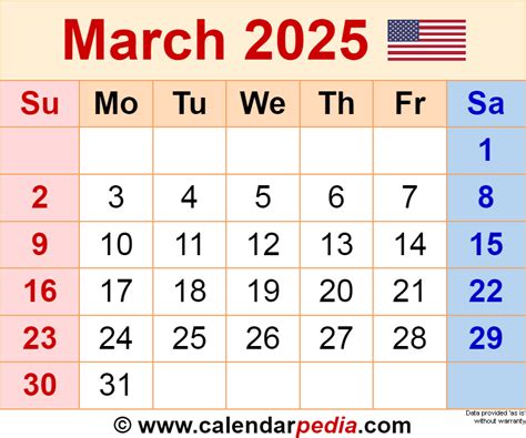 March 2025 Calendar | Templates for Word, Excel and PDF