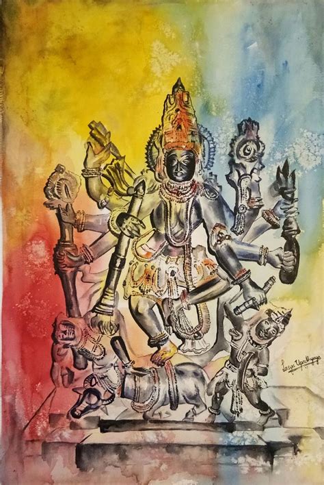 Mahishasura Mardini, Goddess Durga statue in India Painting by Lasya Upadhyaya | Saatchi Art