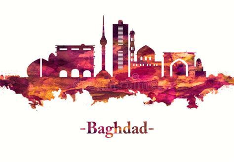 Baghdad Iraq Skyline in Red Stock Illustration - Illustration of east ...