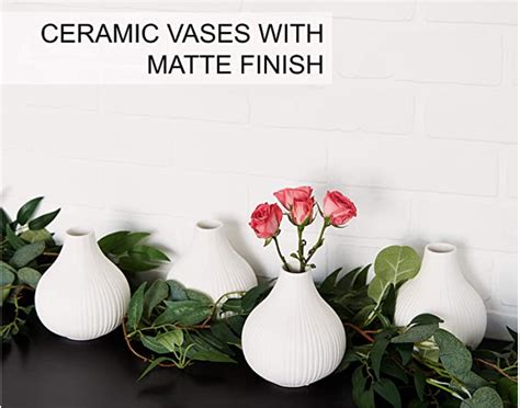 Sorsons White Ceramic Flower Vases - Set of 4 - Gorgeous Texture, Round Bottom, Weddings and ...