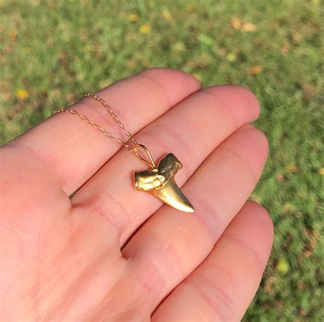 Shark tooth necklace, gold shark tooth pendant, beach necklace, a 14k ...