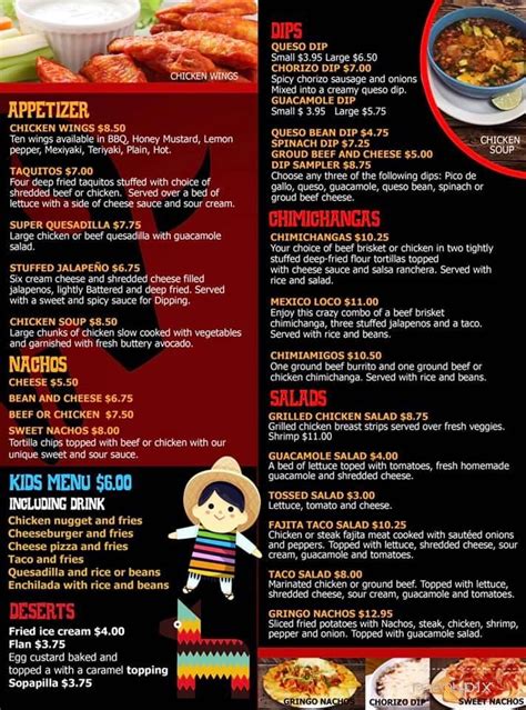 Menu of El Toro Mexican Restaurant Bar & Grill in Orangeburg, SC 29115