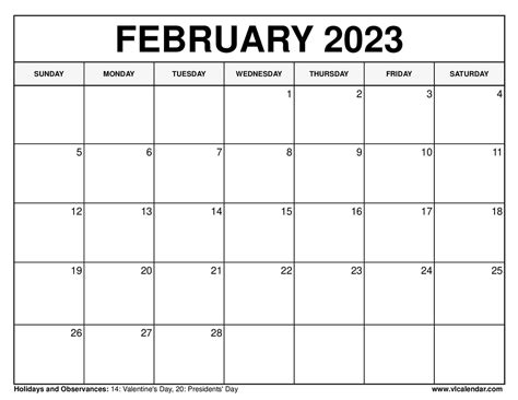 February 2023 Calendar Printable Templates with Holidays