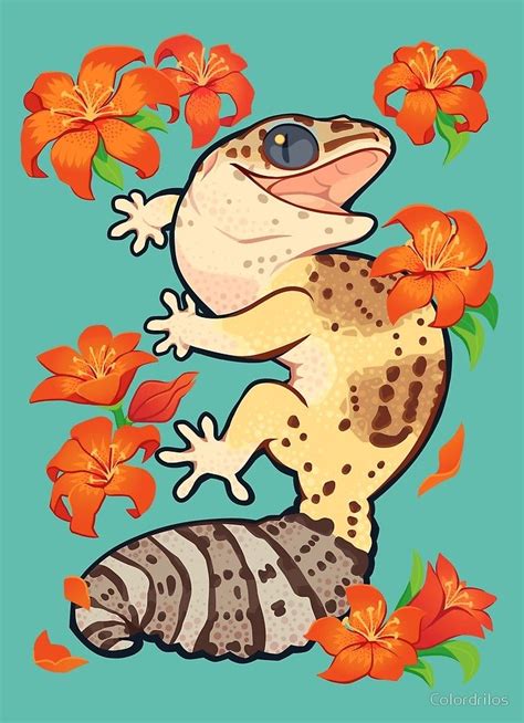 Fire lily gecko by Colordrilos | Redbubble | Cute animal drawings, Cute ...