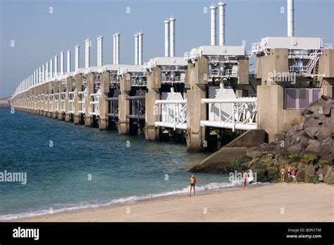 The Oosterscheldekering (in English: Eastern Scheldt storm surge barrier), Zeeland, Netherlands ...