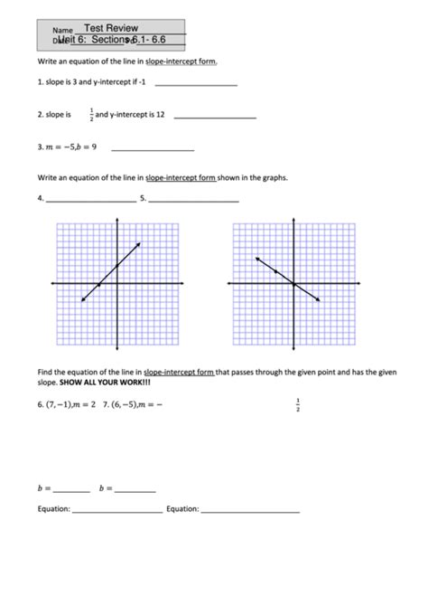 Unit 6 Slope Intercept Form printable pdf download