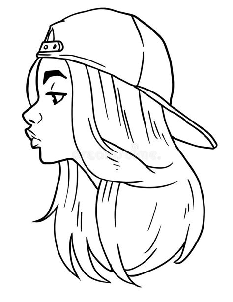 Lineart of Cute Girl Wearing Cap Stock Vector - Illustration of casual ...