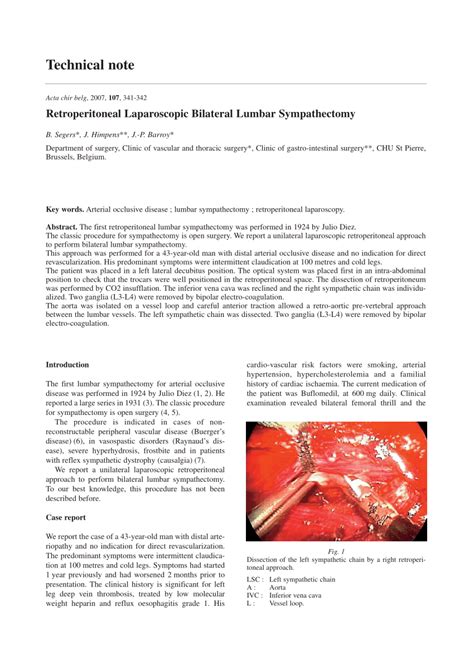 Retroperitoneal Laparoscopic Bilateral Lumbar Sympathectomy (PDF Download Available)