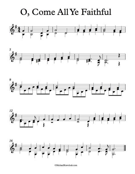 Free Violin Duet Sheet Music – O Come All Ye Faithful – Michael Kravchuk