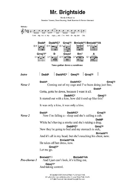 Mr. Brightside by The Killers - Guitar Chords/Lyrics - Guitar Instructor