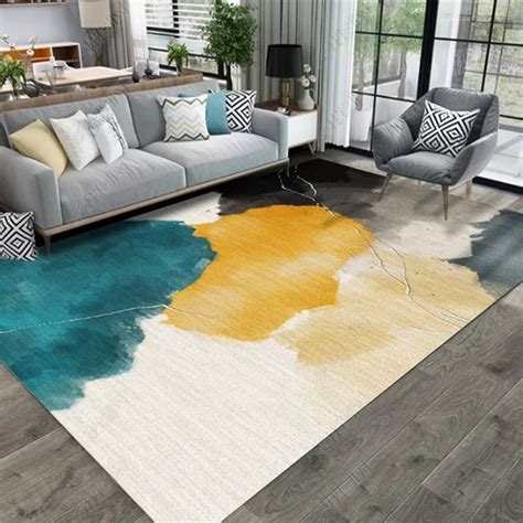 Modern Abstract Ink Rectangle Rug Indoor Area Rug 5' x 7' | Yellow decor living room, Yellow ...