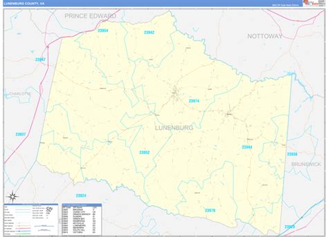 Lunenburg County, VA Zip Code Wall Map Basic Style by MarketMAPS - MapSales