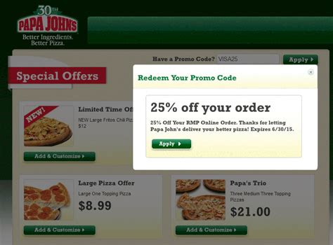 Pinned November 17th: 25% off at Papa Johns #pizza via promo code VISA25 #coupon via The # ...