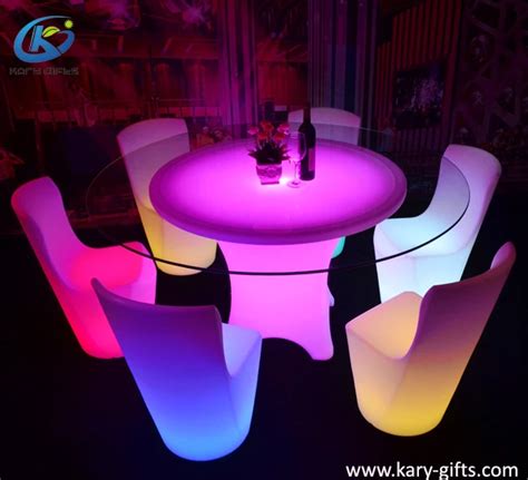 Elegant Glass 10 Person Led Light Round Bar Table And Chairs Dining Table - Buy Dining Table,Led ...