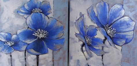 Schilderij: De Blauwe Impressie (2-luik) | Flower painting, Large ...