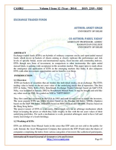 (PDF) EXCHANGE TRADED FUNDS | International Research Journal Commerce arts science - Academia.edu