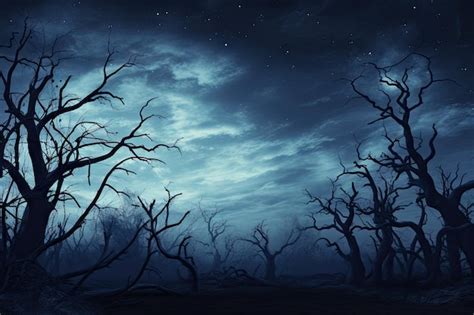 Premium Photo | Spooky Halloween scene Cloudy sky moon dead trees