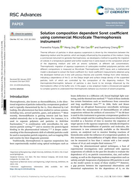 (PDF) Solution composition dependent Soret coefficient using commercial ...