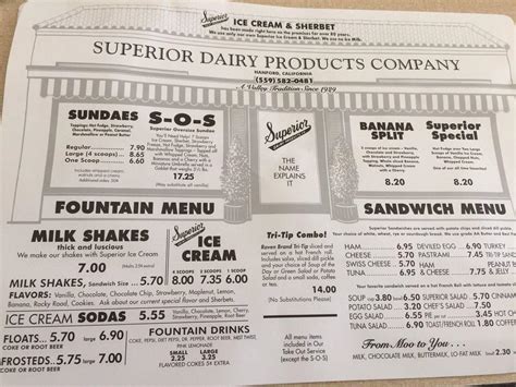 Menu at Superior Dairy restaurant, Hanford