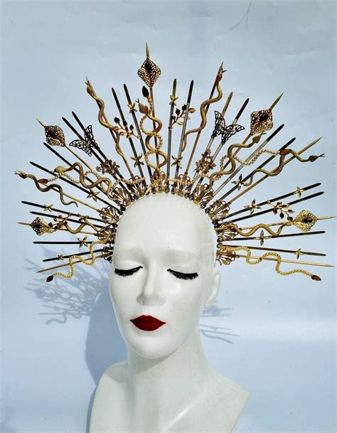 Gold Medusa Spiked Headdressgold Fairy Headpiece With - Etsy