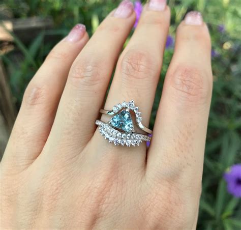 Aquamarine Trillion Bridal Ring Set- Triangle Aquamarine Unique ...