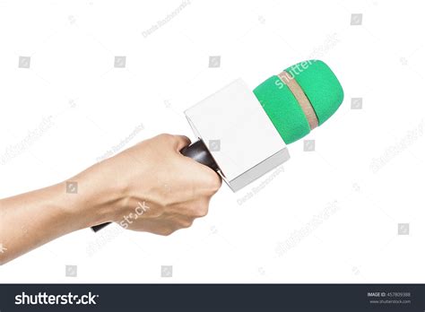 Hand Holding Microphone Interview Isolated On Stock Photo (Edit Now ...