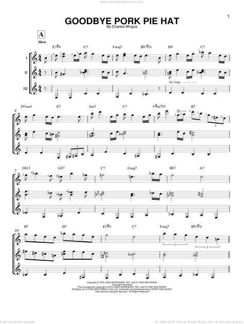 Mingus - Goodbye Pork Pie Hat sheet music for guitar ensemble