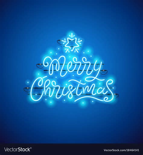 Merry christmas blue neon sign Royalty Free Vector Image