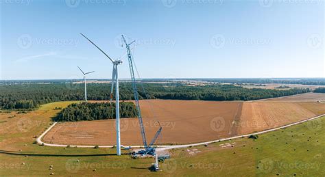 Wind Turbine Construction. Aerial view. 10634435 Stock Photo at Vecteezy