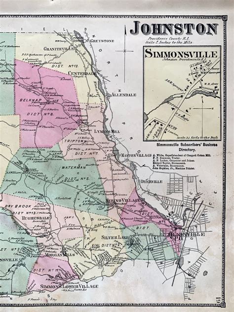 Johnston Map Original 1870 Rhode Island Atlas Simmonsville - Etsy