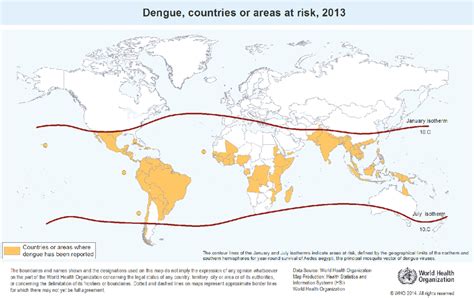 Countries with reported dengue; areas at risk, 2013. Adopted from ...