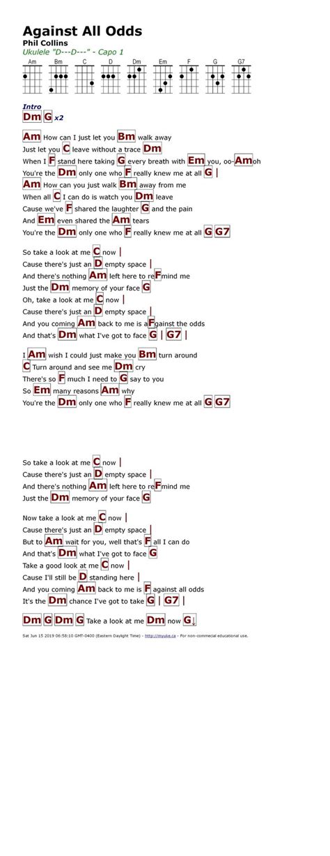 Against All Odds (Phil Collins) | Ukelele chords ukulele songs, Ukulele ...