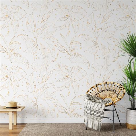 Gold Tropical Floral Wallpaper. Peel and Stick Wallpaper AND | Etsy | Floral wallpaper, Peel and ...