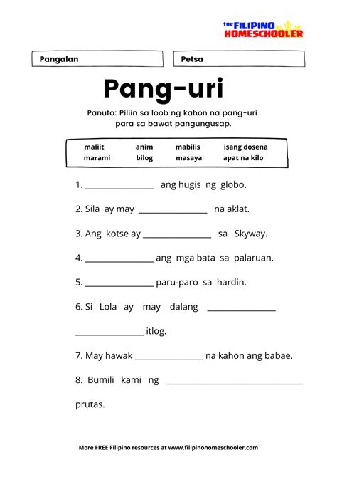 Lesson Plan In Filipino Grade Pang Uri Filipino Worksheets For Images ...