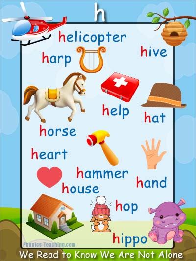 Beginning sound 'h' phonics word list - a FREE printable h phonics poster for your classroom walls