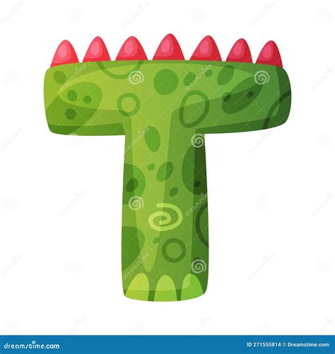 T Consonant Letter Dino Font. Dinosaur Alphabet, Cute Dino Effect Green ...