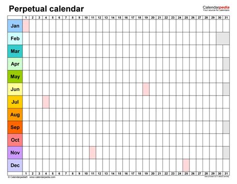 Free Printable Perpetual Calendar Template - Printable Templates