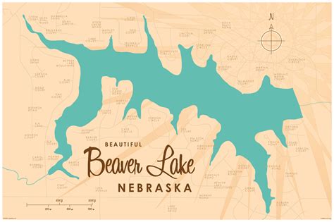 Beaver Lake, NE Lake Map - Murals Your Way