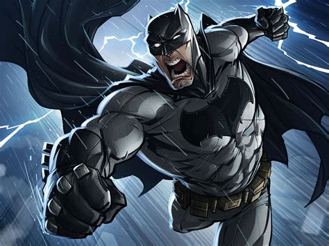 Download Batman Fighting Under Rain And Lightning Picture | Wallpapers.com