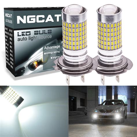 NGCAT 2PCS 1500 Lumens 3014SMD 144-EX Chipsets H7 Super Bright LED Bulbs with Lens Projector Fog ...