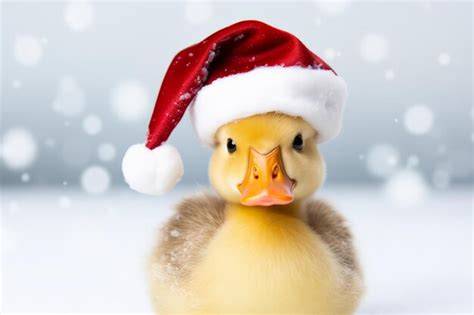 Premium Photo | Cute little festive duck wearing a father christmas ...